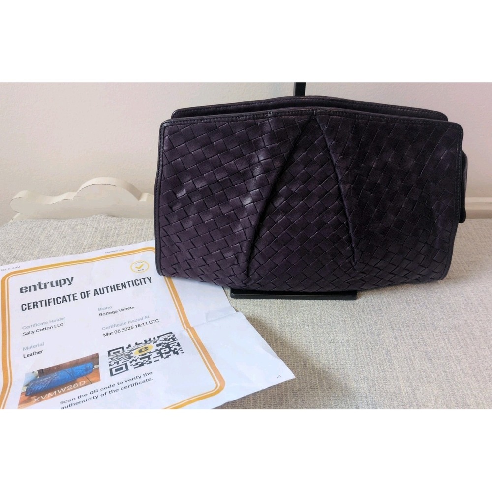 Bottega Veneta Vintage Intrecciato Purple Clutch With COA